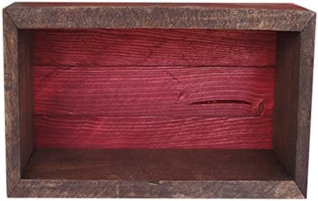 Wood/Wooden Shadow Box Display With Backing - 16" x 6" - Two Tone - Dark Walnut/Barn Red - Rustic Decorative Reclaimed Distressed Vintage Appeal