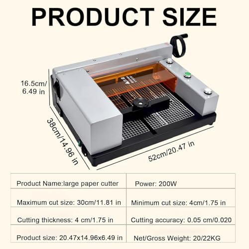 Heavy Duty Electric Paper Cutter - Industrial & Desktop Machine, 0-300mm Cutting Width, Max Thickness 40mm, Ideal for Cardstock, Leather, Office & Home Use