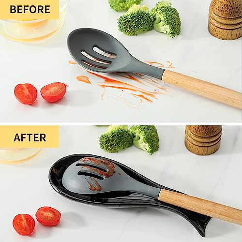 Image of Hasense Spoon Rest for Stove Top, Large Ceramic Spoon Holder for Kitchen Counter, Cooking Utensil Rest for Spatula Ladle and Tong, Utensil Rest for Coffee Bar, Housewarming Gift, Black