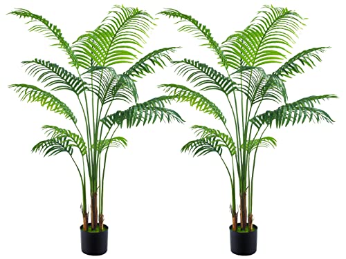Aphighjoy 2Packs 5Ft Artificial Areca Palm - Fake Plants Palm Tree Faux Tropical Palm Potted Dypsis Lutescens For Home Decor Office Housewarming Gift (5Ft -2Packs) #TOP4