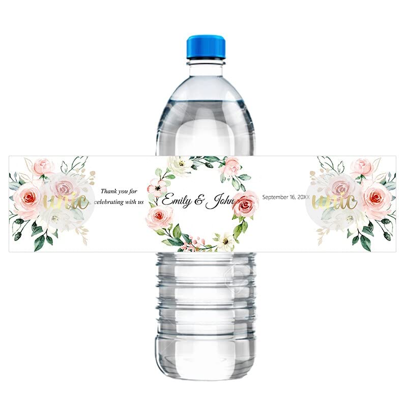 30pcs Custom Floral Labels Personalized Bottle Labels Wraps Stickers Name Text Sticker Birthdays Baptism Wedding Decor (E)
