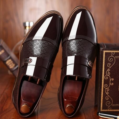 Image of Men's Classic Business Dress Shoes, Oxford Work Formal Shoes, Patent Leather Slip-On Loafers Wedding Dress Shoes