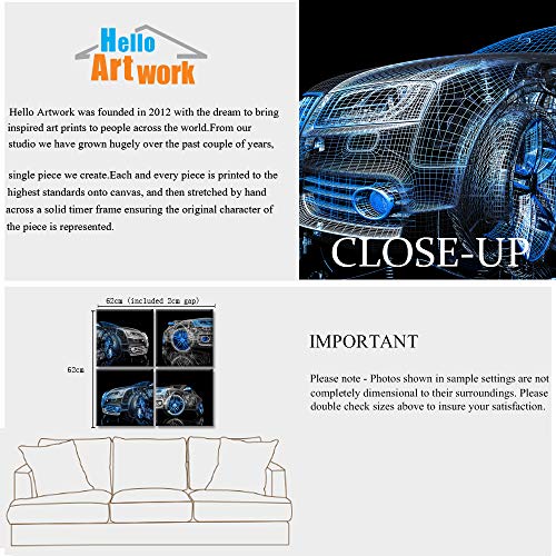 Ihappywall 4 Pieces Modern Car Canvas Wall Art Prints Black And Blue 3D Car Model Cool Picture Print On Canvas Stretched And Framed For Bedroom Boys Room Home Decoration Ready To Hang 12X12Inchx4Pcs #TOP5