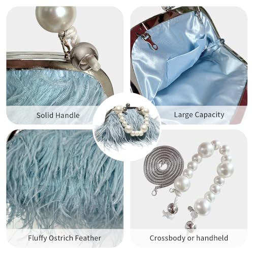 Bolso de mano vintage de plumas de avestruz para mujer miniatura 6
