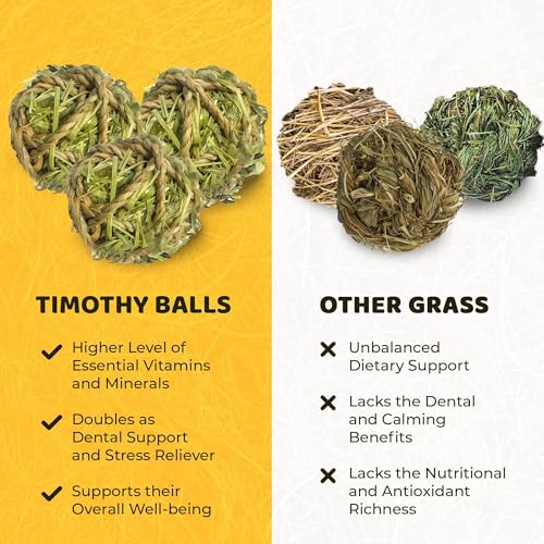 Image of SunGrow Timothy Balls for Rabbits, Chew Toys for Oral Care & Digestion, High Fiber Hay Treats for Bunnies, Guinea Pigs & Small Pets, Teeth Trimmer & Encourage Foraging Instincts, 3 Pcs