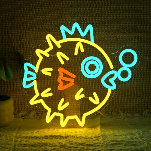 Pufferfish Neon Sign for Wall Decor, Ocean Fish LED Light