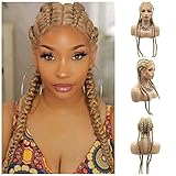 Blonde 4 Twist Hand Braided Lace Front Wigs Blonde Middle Part Synthetic Braided Lace Front Wig with Baby Hair Heat Resistant Fiber Wig for Women 32Inch