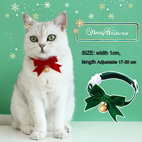 BT Bear Pet Christmas Collar,2PCS Handmade Velvet Pet Christmas Bow Tie Collars for Cats Puppy Small Dogs (Red+Green) - Image 2