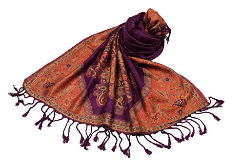 Étole viscose unie SHANKARA N35 avec bordure à motif floral pour femme