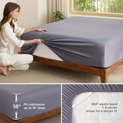 Image of Bedsure PureWoven Queen Fitted Sheet Qnly, 100% Rayon Derived from Bamboo
