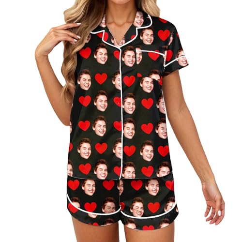 Pyjama en satin de soie avec haut à manches courtes boutonné et short décontracté pour femme