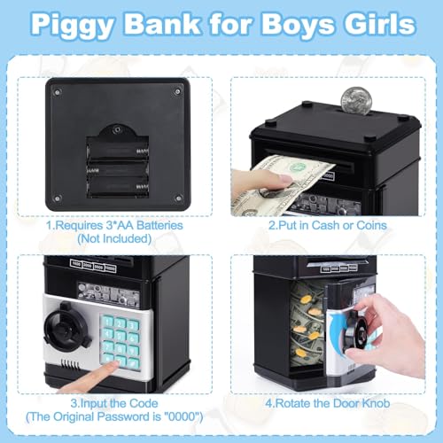 Image of Refasy Piggy Bank Cash Coin Can ATM Bank Electronic Coin Money Bank for Kids Age 3-12, Money Savings Box Mini ATM Coin Bank Toys Gifts for 3 4 5 6 7 8 9 10 11 12 Year Old Boys Girls