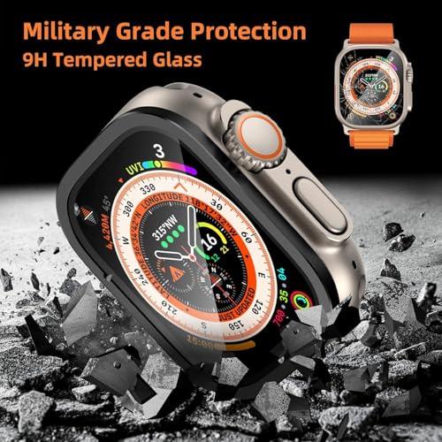 Image of HANKN for Apple Watch Ultra 3 /Ultra 2 /Ultra Screen Protector 49mm [2 Pack],9H Tempered Glass + Titanium Alloy Frame, [Keep Original] [Touch Sensitive] Lightweight Protective Glass Film for iwatch Ultra 3 /2 /1 [Black+Titanium]