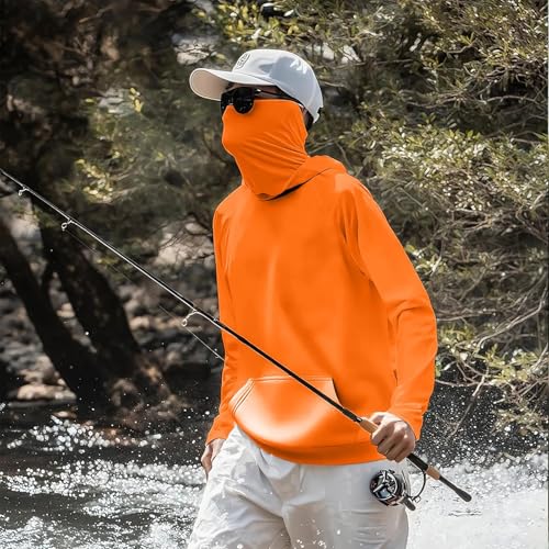 Mens Long Sleeve Sun Protection Shirts with Mask UPF 50+ Cycling Fishing Rash Guard Running UV Protection Hoodies Cooling4