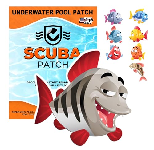 Scuba Patch Heavy Duty Underwater Pool Liner Patches | Heavy Duty | Instant | Waterproof | Glue-Less | Peel and Stick | Swimming Pool Liner Repair Patch Cartoon Fish
