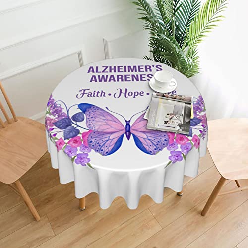 Faith Hope Love Butterfly Alzheimer's Awareness Tablecloth Round Table Cover Washable Polyester Table Cloth For Kitchen Party Picnic Dining Decor 60 Inch #TOP27