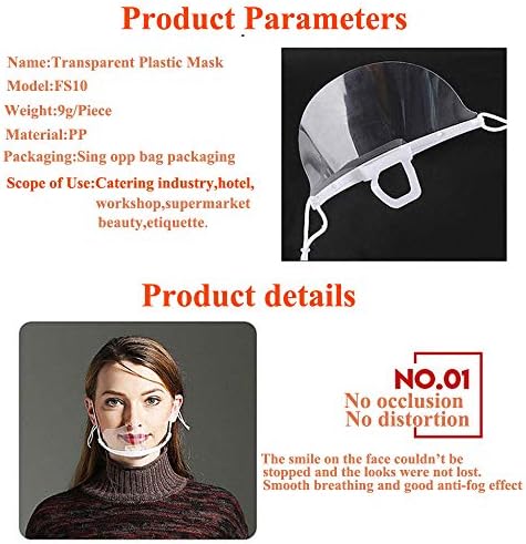 10 PCS Mouth shield Clean Anti-Fog Mouth Screen Universal Transparent Half Face Screen Visor with Adjustable Elastic