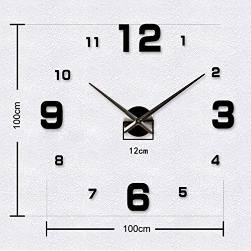 Kingtoys 39.37 Inch Modern 3D Frameless Large Wall Clock Style Watches Hours DIY Room Home Decorations Black