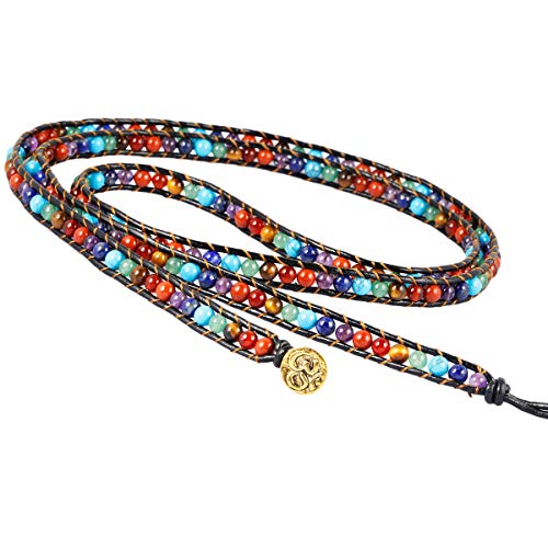 Nupuyai Handmade Leather Beaded Stone Wraps Bracelet Collection For Unisex Chakra #TOP2