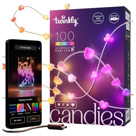 Twinkly Candies - Weihnachtslichterkette mit 100 RGB-LEDs - App-gesteuerte Weihnachtsdeko - USB-C-betrieben - Weihnachtsbeleuchtung für Drinnen, 6m, Herz, Klarer Draht