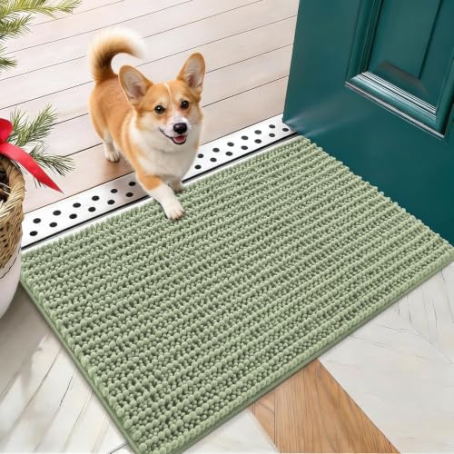 Image of OLANLY Dog Door Mat for Muddy Paws 24x16, Ultra-Absorbent Chenille Mud Mat