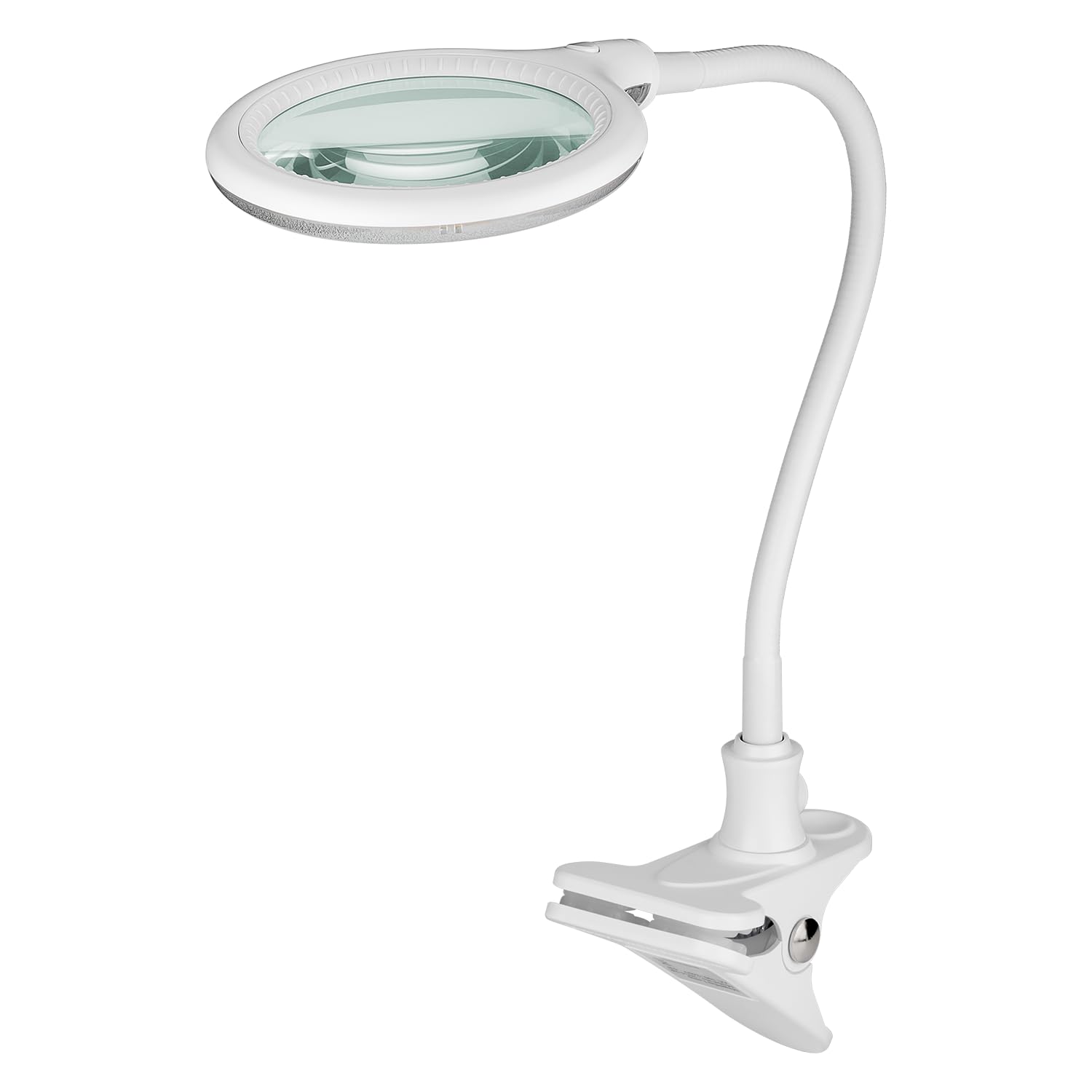 goobay 60365 Lampada di ingrandimento LED con pinzetta/lampada ingrandimento in plastica / 6W consumo/temperatura di colore 6200K / flusso luminoso 480lm / tensione di servizio 230V (AC) / bianco