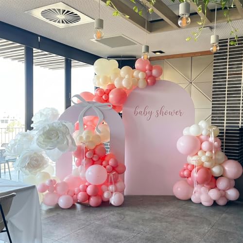 Image of Dusty Pink Balloons, 12 Inch Boho Pastel Light Pink and White Balloons, Neutral Blush Ivory Beige Balloon for Girls Women Birthday Baby Shower Wedding Bridal Shower Gender Reveal Party Decorations