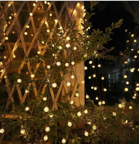 Solar String Lights Outdoor, 36ft 60LEDs Crystal Globe Lights with 8 Modes, Waterproof IP65 Solar Patio Lights for Backyard Porch Balcony Party Decor, Wedding,Party,Camping (Warm White)