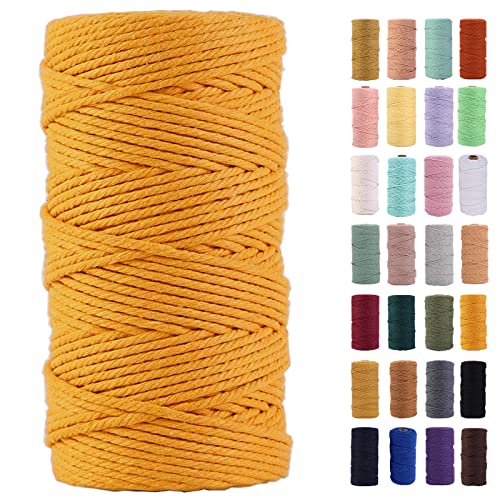 MAOQIAN Golden Yellow Macrame Cord 3mm x 109Yards,Colored Cotton Rope Colorful Cotton Cord Soft Craft Cord Twine for Wall Hanging Plant Hangers Crafts Decorative Projects
