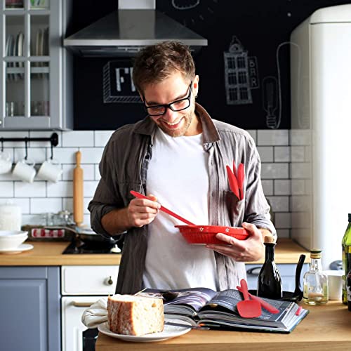 Image of Delcon Set of 5 Non-Stick Premium Silicone Spatula & Kitchen Utensil Set for Cooking, Baking & Mixing | Seamless One-Piece Design | Heat-Resistant -40C to 230C | Food-Grade & BPA-Free (Red)
