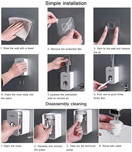 2 Pieces Automatic Toothpaste Dispenser with Wall Mounted,Kids Hands Free Toothpaste Squeezer,Waterproof,Dust Free and Trackless Installation,Tooth Paste Dispenser Holder for Bathroom,Children,Adults
