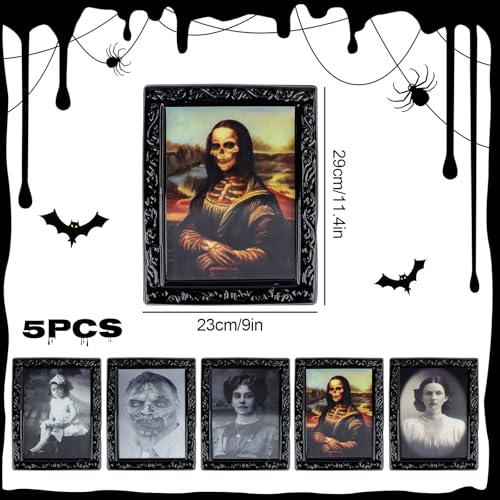 3D wechselnder Gesicht bewegend Bildrahmen,5pcs 28x22cm Horror Porträt Bilderrahmen Halloween Dekoration,Halloween Bilder,Halloween Dekoration Gruselig Wandportäts für Halloween Party Spukhaus Dekor