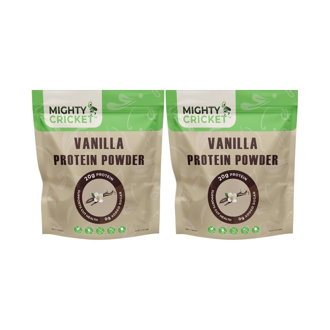 Mighty Cricket Protein Powder. 20g Clean Prebiotic Cricket Protein. No Sugar, Low Carbs, Gluten & Dairy Free. Keto & Paleo, 100% Natural Ingredients. Vanilla, 2 lb (Pack of 2)