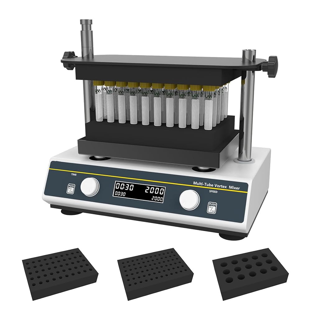 Labor-Vortex-Shaker – Multi-Röhren-Mischmaschine, einstellbare Geschwindigkeit 500–3000 U/min, Timing-Funktion 1 min – 24 h, kompatibel mit verschiedenen Rohrkapazitäten