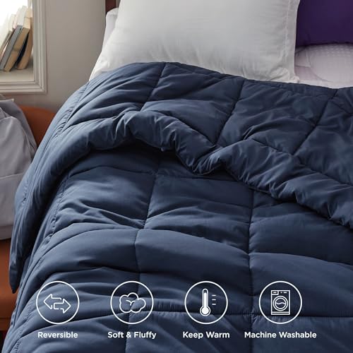Image of Bedsure Comforter Duvet Insert - Quilted Comforters Twin Size, All Season Duvet, GentleSoft Down Alternative Bedding Blanket, with 8 Tabs, Gifts for Women /Men, Navy Blue, Twin 88 x 68 Inches