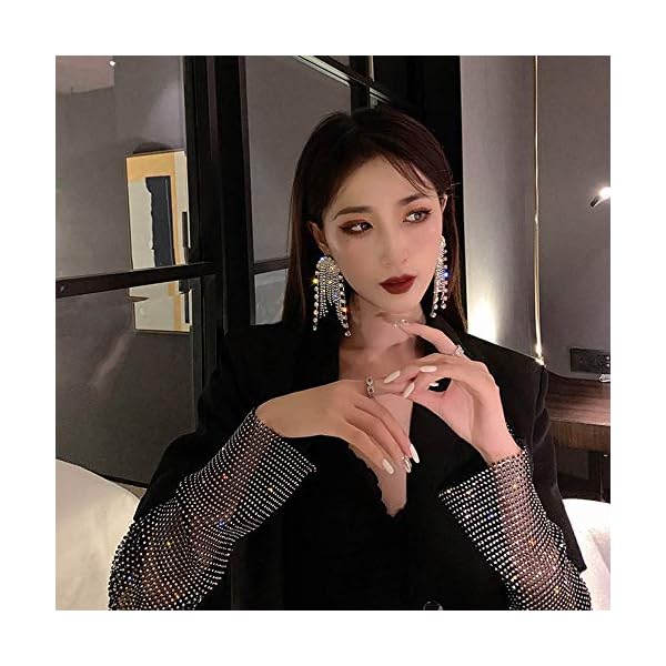 FXmimior Fashion Women Earrings Long Chain Drop Dangle Earrings Jewelry (Silver)