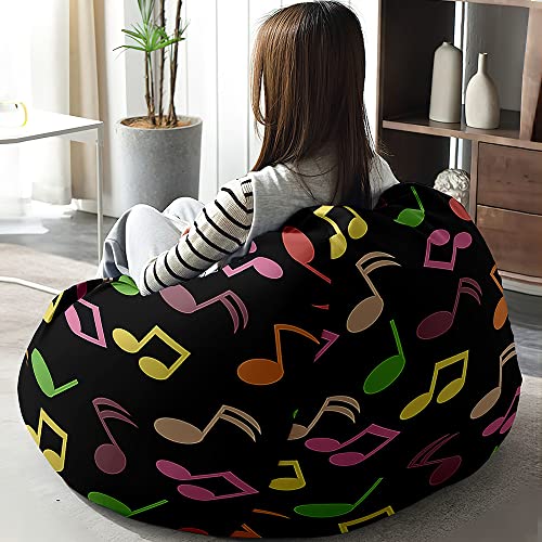 Hiseng Funda de puf, Sillón de Pera sin Relleno,3D Notas Musicales Sofa Puff Gaming Salon Funda Moderno Sin Relleno para Niños y Adultos, Bean Bag para Salón, Dormitorio (Negro,70x80cm)