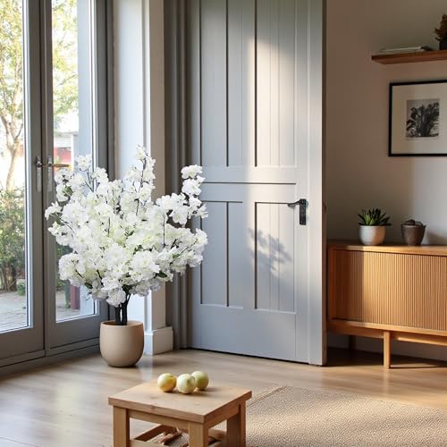 Kunstpflanze Kirschblütenbaum Kirschbaum künstlich Pflanze Kunstbaum Kirschblüte Zimmerpflanze (Weiß 80 cm)