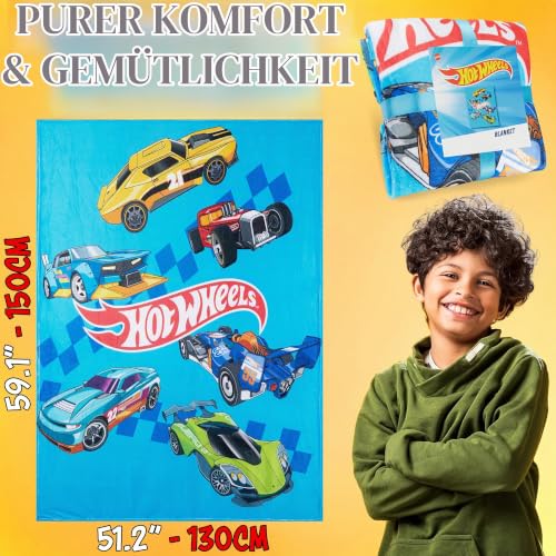 Hot Wheels Kuscheldecke Kinder Jungen 130x150 cm, Kuschel Fleece Decke Flauschig für Bett, Reise & Sofa, Gamer Geschenke für Jungs – Ansicht 6
