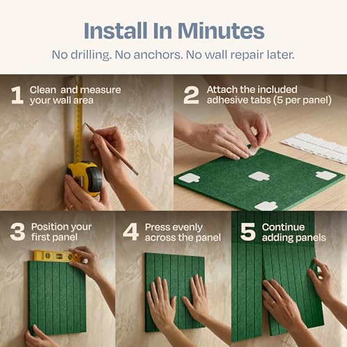 Image of X-Large Cork Board Alternative 12-Pack Felt Bulletin Board Thick and Decorative Pin Board for Home Office Walls 47.24 x 35.43 Inches with 72 Adhesive Tabs - [Dark Green]