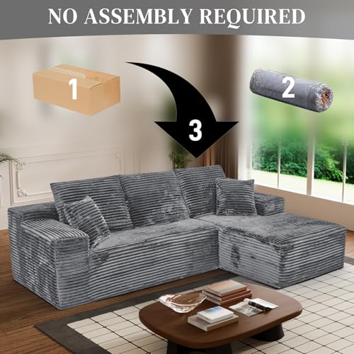 Image of 108 inch Boneless Couches for Living Room, L Shaped Comfy Cloud Modular Sectional Memory Foam Deep Seat Boneless Couch, No Assembly Required Boneless Sofa for Living Room with Right Facing Chaise, Grey