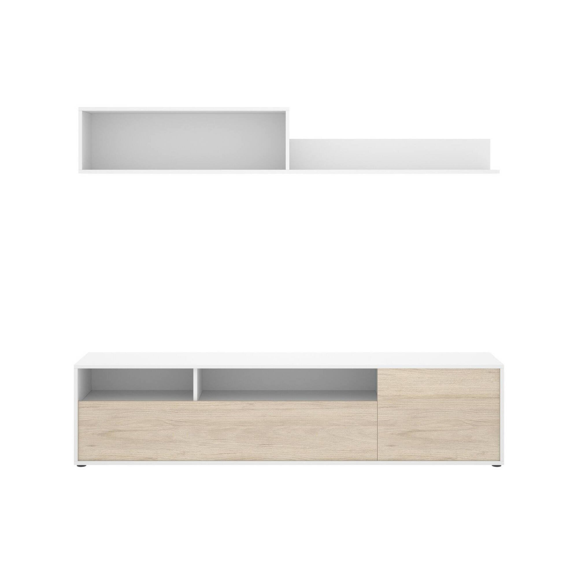 Dmora - Parete attrezzata Gabberi, Composizione soggiorno, Mobile salotto multiuso, Armadio porta TV, 180x35 h44 cm, Bianco e Rovere