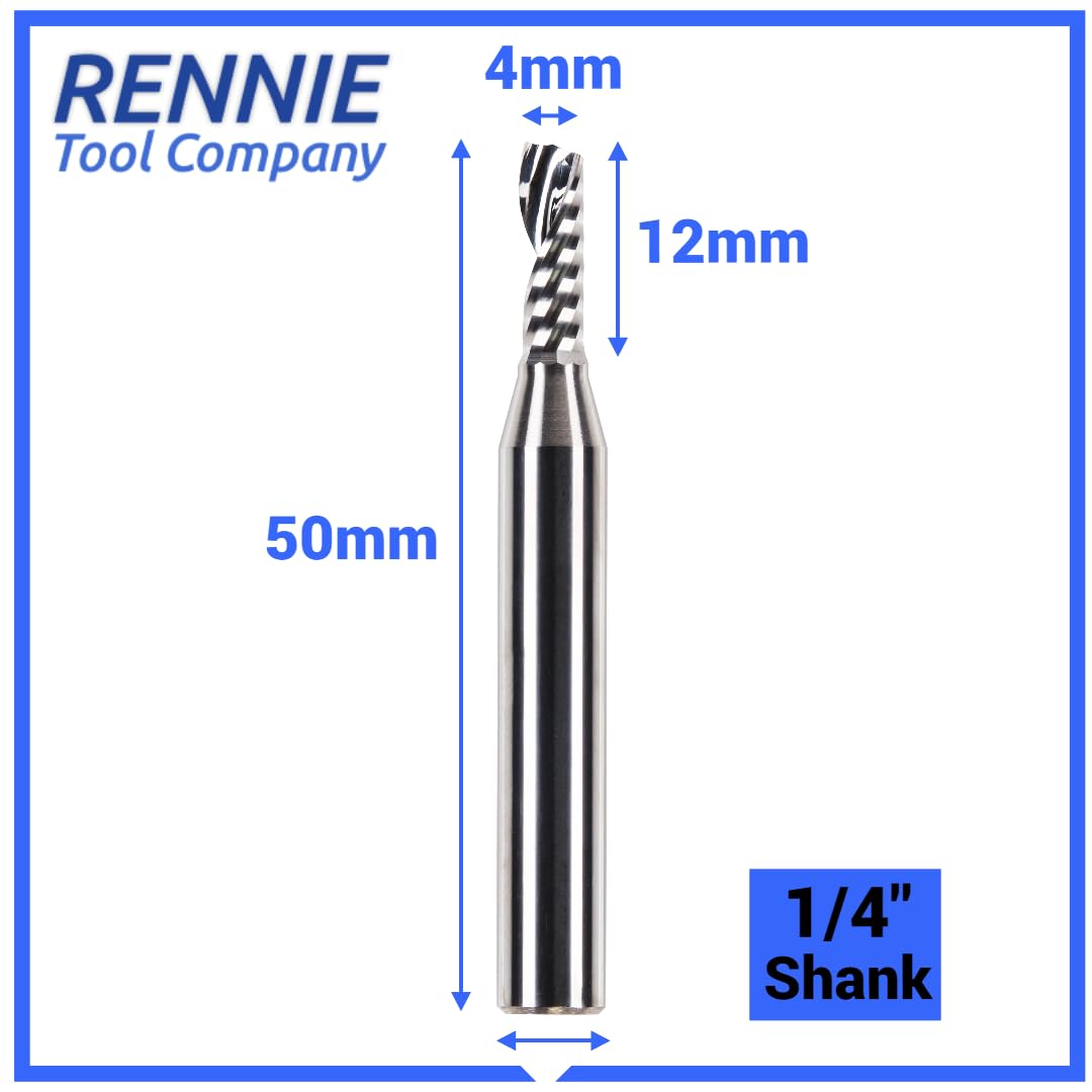 Rennie Tools 4mm x 12mm Flute x 1/4" Shank Solid Carbide Single Flute Spiral Router Cutter Bit End Mill for ACM Aluminium - Image 2