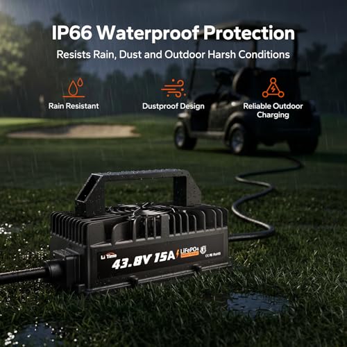 Image of LiTime 36V(43.8V) 15A Lithium Battery Charger, IP66 Waterproof, AC-DC | For 38.4V LiFePO4 Batteries, 0V Activation, Deep Cycle Battery Charging with LED Indicator for Golf Cart, Trolling Motor