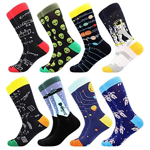 Men's Fun Dress Socks, Colorful Funky Socks for Men, Fancy Novelty Funny Patterned Casual Combed Cotton Office Socks,Mid Calf Cool Crazy Socks Unique & Striking Design Cover