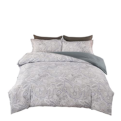 Housses De Couettes Imprimees Classique, Treer Parure de Lit Style Scandinave avec 2 Taie d'oreiller et Housse Couette Imprimé en Microfibre avec Fermeture Éclair (Gris Vert,200x200cm)