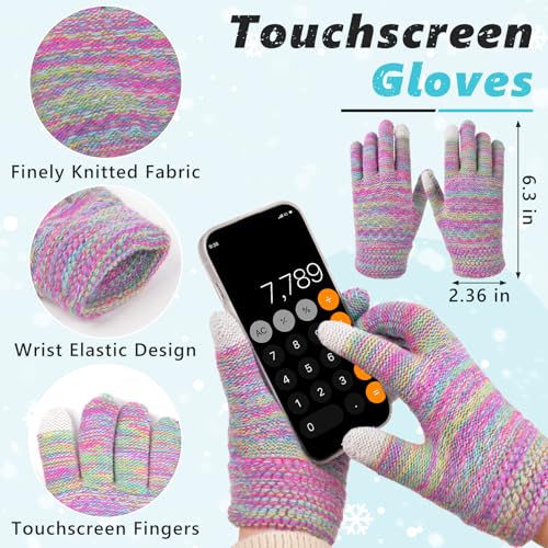 Kids Winter Hat Gloves Set - 4 Pcs Fleece Lined Toddler Winter Accessories, Beanie Scarf Mittens Socks for Girls Age 4-8 Year3