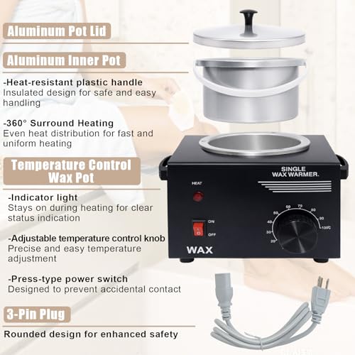 Image of Electric Wax Warmer Machine for Body Hair Removal Hot SPA Aluminum Heater with Wooden Wax Sticks-Single Pot (Black)