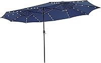 Vista 14 de Tangkula Sombrilla solar de patio de 15 pies, sombrilla de doble cara extra grande para mesa de mercado al aire libre con 48 luces LED, mango