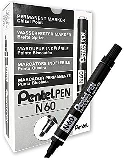 Pentel N60 Permanent Marker Chisel Tip Max.6mm Line Black Ref N60-A [Pack of 12]